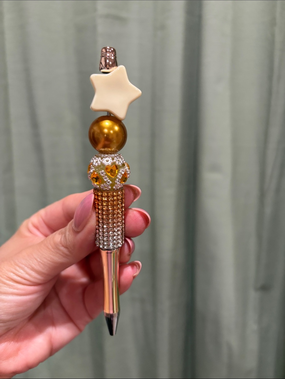 Decorative Gold Beaded Star Pen - Elegant Accent Writing Pen